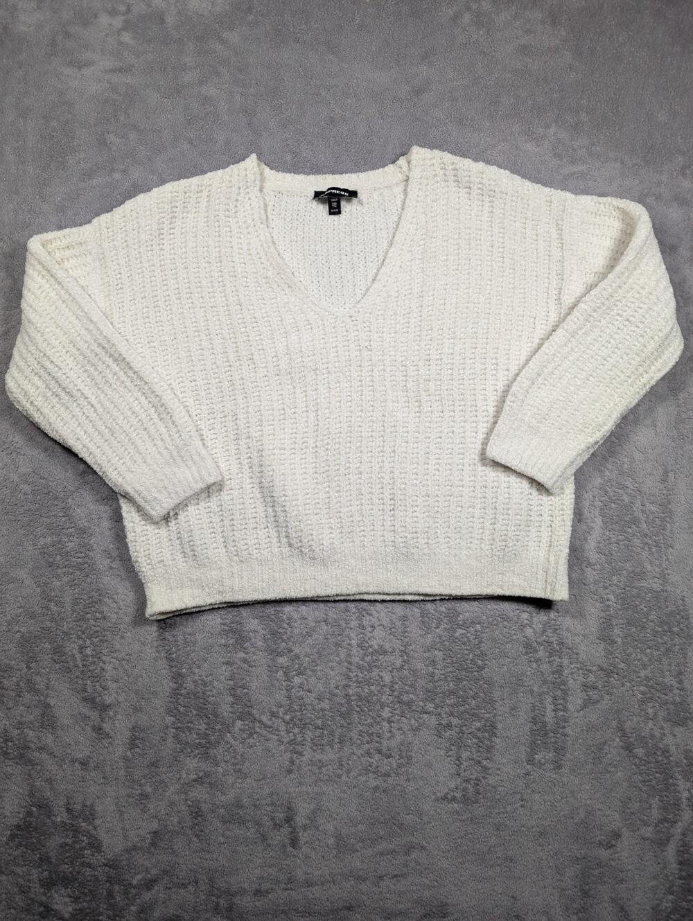 Express Sweater Womens 2XS Ivory Relaxed Fit Knit Cozy Loungewear Oversized